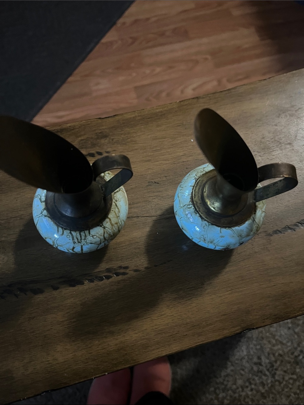 Ceramic & Brass Vintage Ewers - Light Blue Crackle Glaze. I have two. - Picture 7 of 12